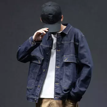 Новинка Осенняя мужская джинсовая куртка 300 фунта, свободная, с эластичным воротником, простая и модная джинсовая куртка