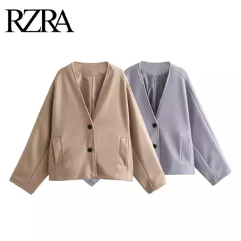 Новинка Осенняя женская одежда RZRA 2024 модная темпераментная универсальная свободная шерстяная куртка с рукавом летучая мышь пальто для женщин