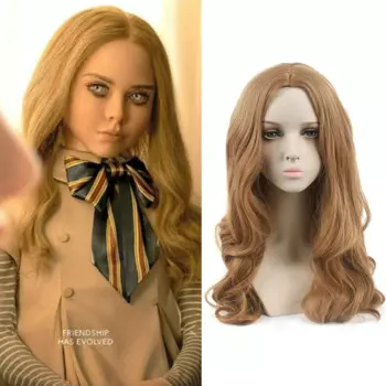 Новинка, парик для косплея Agusidi из M3GAN/Megan, Женский свинцовый парик с разделенными длинными вьющимися волосами для косплея, полноразмерный головной парик 000111