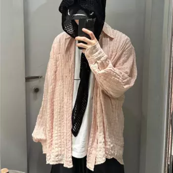 Новинка, плиссированная рубашка из пузырчатой пряжи нашего Legacy, брендовая мужская и женская Повседневная Свободная рубашка в клетку с длинным рукавом, 24ss