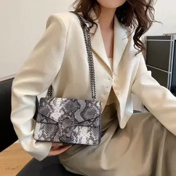 Новинка, Премиум сумка-мессенджер из змеиной кожи на цепочке, Женская трендовая маленькая квадратная сумка, сумка-мессенджер на одно плечо, женская сумка