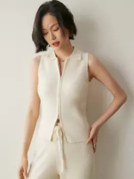 Новинка шикарный женский жилет-поло на молнии 100% кашемировый свитер осенне-зимний Кардиган без рукавов Простой стиль кашемировая трикотажная одежда