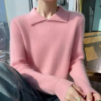 Новинка, свитер из 100% мериносовой шерсти на осень и зиму, Женский вязаный теплый свитер с длинными рукавами и воротником-поло
