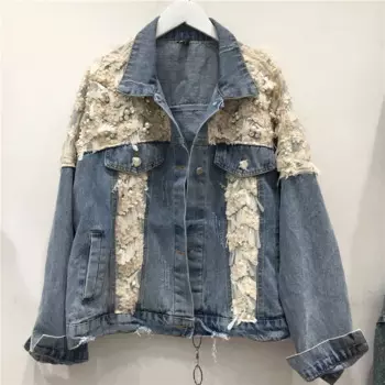 Новинка Весна 2023, свободная джинсовая куртка для женщин, роскошная модная Универсальная джинсовая куртка с бахромой и жемчужинами и блестками, женская верхняя одежда, куртки
