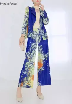 Новинка Весна 2024, модная женская рубашка миаке со складками в западном стиле + повседневный рабочий костюм с 9 брюками