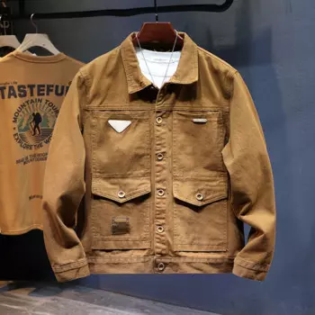Новинка Весна 2024, Мужская джинсовая куртка, эксклюзивная модная Свободная Повседневная модная брендовая приталенная джинсовая куртка большого размера