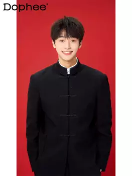 Новинка Весна 2024 Мужская китайская рубашка в национальном стиле с воротником-стойкой Мужская молодежная трендовая Высококачественная Красивая Мужская рубашка с длинным рукавом