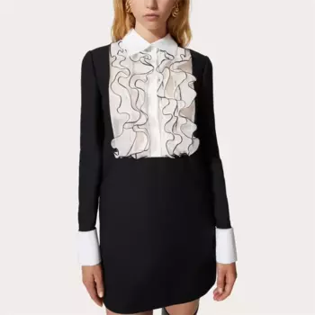 Новинка Весна 2024, женское платье-рубашка с декоративным воротником и оборками, y2k, высококачественное модное повседневное прямое платье в Корейском стиле с юбкой