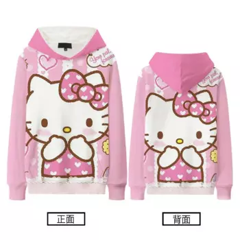 Новинка, вельветовый Свитшот Hello Kitty, детская осенне-зимняя Милая утепленная куртка с капюшоном для девочек с аниме Sanrio