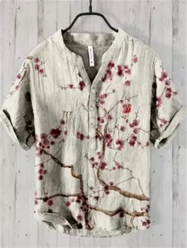 Новинка весна-лето 2024 Модная рубашка художественная иллюстрация 3d печать Хенли Мужская Ретро футболка с коротким рукавом для