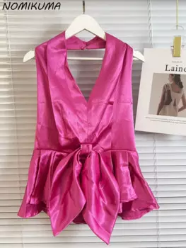 Новинка весна-лето 2024, Модный женский топ без рукавов Nomikuma с бантом на шее