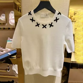 Новинка весна-лето 2024, нишевый свитер с круглым вырезом, футболка с коротким рукавом, Женский Топ