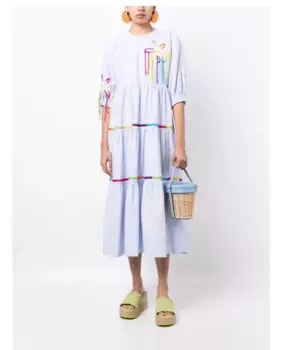 Новинка весна-лето 2024 женское многослойное праздничное платье с цветочной вышивкой