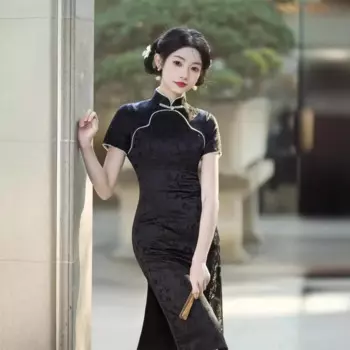 Новинка весна-лето 2024 женское платье средней длины Чонсам стройнящее молодежное жаккардовое платье улучшенное повседневное