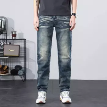 Новинка весна-осень 2024, джинсы с прямыми штанинами, Корейская версия, свободные эластичные мягкие высококачественные мужские брюки, джинсы для мужчин