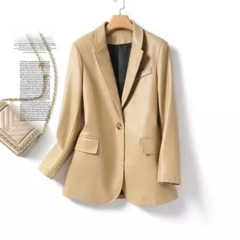 Новинка весна-осень 2024 кожаные женские короткие костюмы Модная тонкая темпераментная Повседневная теплая кожаная куртка из овечьей кожи