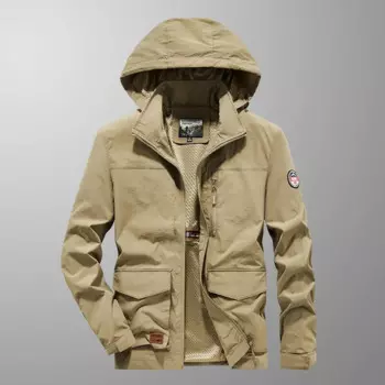 Новинка весна-осень 2024, модная однотонная уличная спортивная водонепроницаемая куртка, мужское повседневное свободное высококачественное пальто большого размера