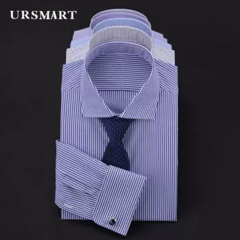Новинка весна-осень 2024 рубашка с французскими манжетами деловая рубашка из чистого хлопка мужская рубашка в Британскую полоску