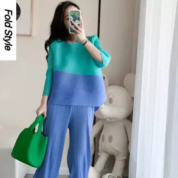 Новинка весна-осень 2024, Женская плиссированная футболка Sanzhai, оптовая продажа, модная футболка для отдыха, подходящий по цвету Приталенный топ