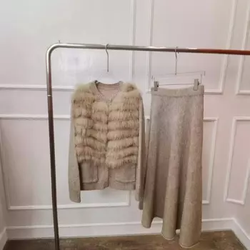 Новинка весна-осень 2024 Женский вязаный кардиган из натурального Лисьего меха пальто с юбкой специальный свитер женский роскошный костюм с длинными рукавами