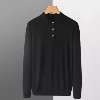 Новинка весна-осень, американская Повседневная рубашка-поло, мужская деловая вязаная тонкая свободная футболка-поло с длинным рукавом и воротником-поло