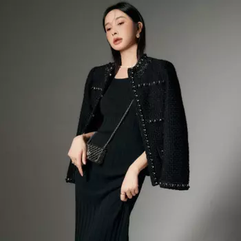 Новинка весна-осень, французский твидовый кардиган из смешанной шерсти Xiaoxiang ручной вязки