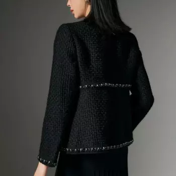 Новинка весна-осень, французский твидовый кардиган из смешанной шерсти Xiaoxiang ручной вязки