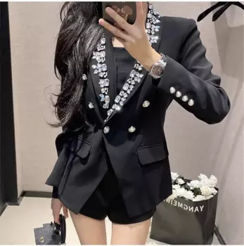 Новинка весны 2024, модная женская черная Бриллиантовая элегантная Свободная куртка, пальто, женские блейзеры Y4865