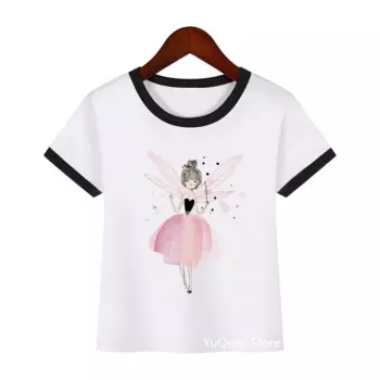 Новинка, забавная Милая Детская футболка с мультяшным принтом балерины, модная летняя Милая Одежда для девочек, футболка для девочек с коротким рукавом