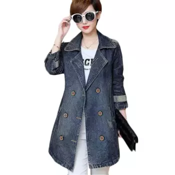 Новинка, женская джинсовая куртка, весна-осень, длинный джинсовый Тренч, повседневное пальто-бомбер, ветрозащитные Базовые Куртки