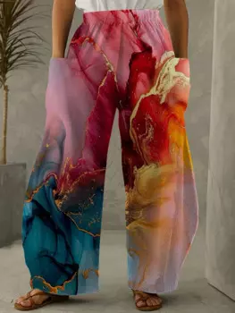 Новинка, женские брюки на раннюю осень, модные повседневные женские брюки с 3D-принтом и бахромой, большие элегантные женские брюки с широкими штанинами