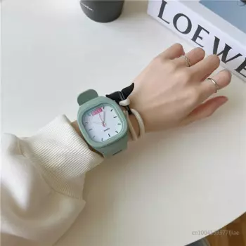 Новинка, женские часы, Детские Кварцевые часы с квадратным циферблатом макарон, повседневные часы с резиновым ремешком, модные часы, наручные часы для студентов