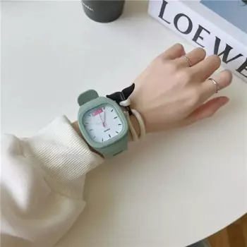 Новинка, женские часы, Детские Кварцевые часы с квадратным циферблатом макарон, повседневные часы с резиновым ремешком, модные часы, наручные часы для студентов