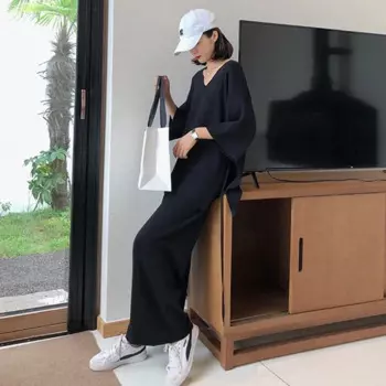 Новинка, женские трикотажные костюмы Aseven, осенние свободные брюки с широкими штанинами, костюм-двойка, свитер, большие размеры