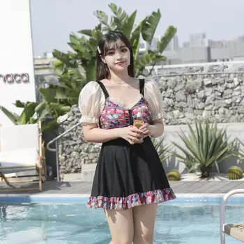 Новинка, женский слитный купальник-танкини, мягкий женский корейский купальный костюм с оборками, женский пляжный купальник с коротким рукавом