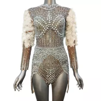 Новинка, Женское боди с цветочным рукавом, украшенное бусинами