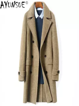 Новинка Зима 100% шерстяное пальто Мужская винтажная двухсторонняя шерстяная двубортная куртка средней длины для Chaqueta FC