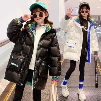 Новинка Зима 2022 куртка с хлопковой подкладкой для девочек зимняя детская длинная цветная парка