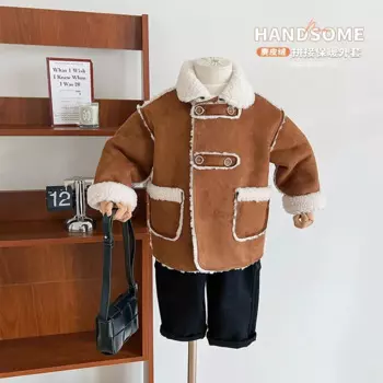 Новинка Зима 2023, детская одежда, детское меховое пальто в сеточку красного, кофейного цвета, бархатная толстовка для мальчиков и девочек