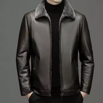 Новинка Зима 2023, кашемировая кожаная куртка для мужчин среднего возраста, с меховой вставкой, Мужская Утепленная повседневная кожаная куртка большого размера