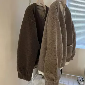 Новинка Зима 2023, утепленная одежда из овечьей шерсти с обеих сторон, хлопковый костюм, пальто, Женский и тонкий, короткий хлопковый костюм, однотонный