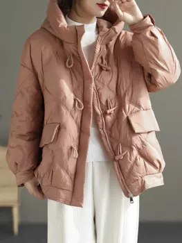 Новинка, зимнее свободное большое пальто на утином пуху, женская теплая Толстая куртка с капюшоном, модная черная Осенняя Повседневная куртка с карманами, E58
