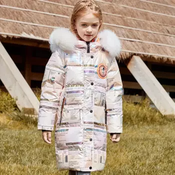Новинка, зимняя теплая пуховая куртка, одежда для девочек, водонепроницаемая верхняя одежда с капюшоном, пальто, детская одежда, парка для подростков, зимний комбинезон с натуральным мехом