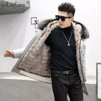 Новинка зимы 2023, мужские парки с капюшоном, Мужская Длинная женская куртка из натурального меха, Мужская одежда, мужская куртка FCY5597