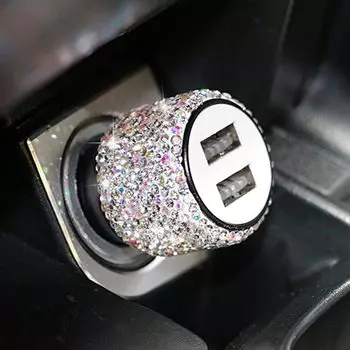 Новое автомобильное зарядное устройство Bling USB 5 В 2,1 А, двухпортовый быстрый адаптер, розовый автомобильный декор, автомобильный Стайлинг, алмазные автомобильные аксессуары для интерьера для женщин