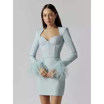 Новое Бандажное платье Amazon, популярное элегантное платье в европейском и американском стиле с перьями и длинным рукавом, яркое платье