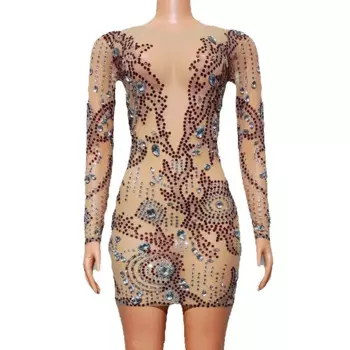 Новое блестящее вечернее платье со стразами, женское сексуальное перспективное сетчатое платье Bar Ds Dj Gogo, танцевальный костюм, наряд для сценического вечеринки