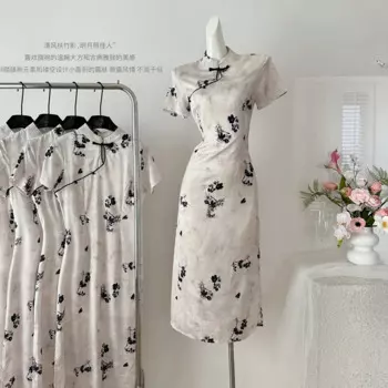 Новое летнее улучшенное платье Ципао в китайском стиле, элегантное женское жаккардовое Повседневное платье с высокой талией