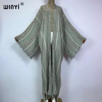 Новое модное кимоно WINYI, осенняя накидка, элегантный кардиган, пикантный пляжный купальник макси, платье, одноцветная верхняя одежда ручной работы с завязками