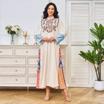 Новое мусульманское женское длинное платье с вышивкой, элегантное платье с длинными рукавами, вечернее платье